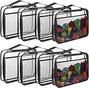 8 Packs Toy Storage Bags with Zipper, Clear PVC Organizing Bags, Reusable Toy Storage Organizer with Portable Handle, Travel Waterproof Organizer Bags for Building Blocks, Puzzle, Toys and Books