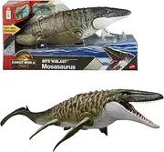 Mattel Jurassic World: The Rebirth Bite N Blast Mosasaurus Action Figure and Mini Dilophosaurus Dinosaur Toy with Wide Jaw, Movie and Articulated Design, JJP80