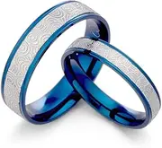[Gemini] Men & Women's Two Tone Blue & Silver Couple Anniversary Titanium Ring Set Width 6mm & 4mm Men Size : 8