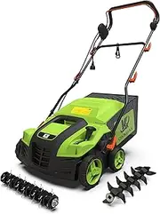 Upgraded 16-Inch Electric Dethatcher Scarifier, Lawn Dethatcher with Collection Bag, 5-Position Depth Adjustment,Wider Working Width, Foldable Handle Design for Easy Carrying&Storage,Thatcher for Lawn