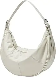 [Roymi] Top Layer Cowhide Bag Fashionable High-grade Soft Leather Crescent Bag Large Capacity Genuine Leather Messenger Bag, White, One Size