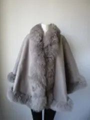 Women's Brand New Gray Cashmere Wool Wrap Cape Fox Fur CYBER MONDAY SALE