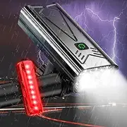 9000 Lumens Bike Lights Front and Back for Night Riding, 5200 mAh USB Rechargeable 6 LED Bicycle Light, 5+5 Modes Bike Headlight and Tail Light Set Runtime 30+ Hrs, IPX5 Waterproof, Power Bank Feature