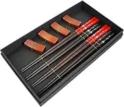 1 Set 4 Japanese Wooden Chopstick with Rest of Reusable Chopsticks and Holders for Home Tableware Travel Restaurant and Present Giving Lightweight and Design