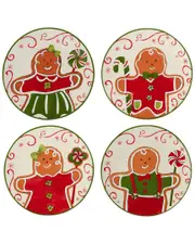 Certified International Holiday Magic Gingerbread Set of 4 Canape Plates