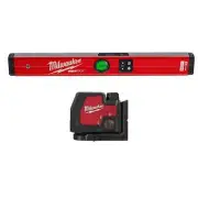 Milwaukee Digital Box Level 24" + Green Cross Line/Plumb Points Laser Level 100'