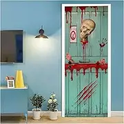 Door Stickers Funny Skull Door Stickers Day of The Dead Skeleton Decals Horror Halloween Mural Wallpaper Poster(A,77x200cm)