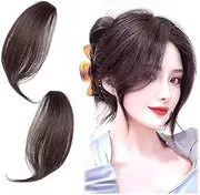 100% Human Hair Clip in Side Bangs Extensions 2PCS Medium Brown Clip on Middle Part French Bangs 10 Inch Side Swept Fringe Hairpieces #4 (brown)