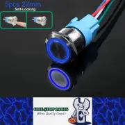5 x Blue LED 22mm Metal Push Button Switch 12V-24V Pre-Wired Self-Locking Switch