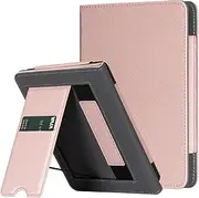 Case for Kindle Paperwhite 12th Generation and Kindle Colorsoft Signature Edition 7 Inch 2024 Release, Premium PU Leather Foldable Stand Protective Cover with Card Slot and Hand Strap(Rose Gold)
