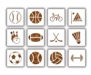 Sports Balls Stencil - 12 Pack - Reusable Color, Draw, Paint Custom Stencil Art
