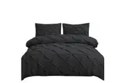 Pintuck Diamond Pleated Bedding Quilt Cover Doona Duvet Set 3Pcs King Bed Black