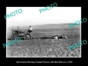 OLD 8x6 HISTORIC PHOTO OF McCORMICK DEERING FARMALL TRACTOR & HARROWS c1930