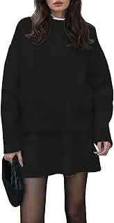 [Chartou] Women Sweater Skirt Sets 2 Pieces Outfits Loose Fit Pullover Sweater Knitted Mini Skirt