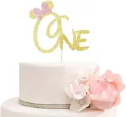 One Cake Topper, Mickey & Minnie Theme Happy 1st Birthday Cake Toppers for Girls, Disney First Birthday Party Decorations, Gold Glitter