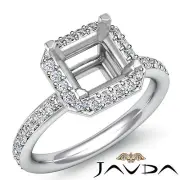 Diamond Engagement Proposed Ring 14k W Gold Asscher Semi Mount Halo Set 0.36Ctw