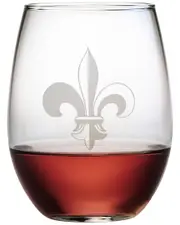 susquehanna Set of Four 21oz Fleur De Lis Stemless Wine Glasses