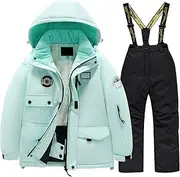 [Generic] Winter Kids Snowsuit Boys Girls Ski Suit Pants Jackets Sets Snowbibs Snowboarding Snowsuit Detachable-Hooded Ski Suit