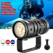 25000LM Diving Flashlight Scuba Dive Torch Red/Blue/White Light 120M Underwater