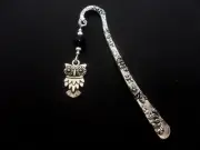 A TIBETAN SILVER BLACK ONYX BEAD & OWL CHARM BOOKMARK. NEW.