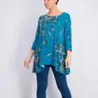 Alfani Womens Printed High Low Swing Tunic in Teal Petite Small