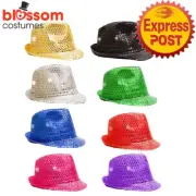 TM169 Trilby Fedora Hat Glitter Sequins 1920s Dance Gangster Clown Mardi Gras
