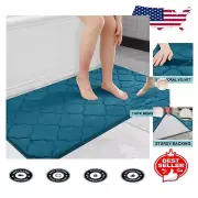Luxury 47x24 Memory Foam Bath Mat - Quick-Dry Non-Slip Rug in Peacock Blue