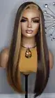 New Long Straight 13x4 Free-Part Lace Frontal Wig 2 Tone Blonde Brown Women Hair