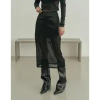 在飛比找momo購物網優惠-【WAVE SHINE】性感緞料拼紗裙(G5LS093)