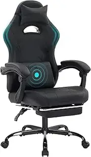 segedom Gaming Chair with Footrest High Back Game Chair Ergonomic Office Chair with Adjustable Headrest Lumbar Pillow Linkage Armrests High Back PVC Leather Computer Video Recliner Chair(Black)
