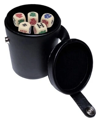 (5) 16mm Ivory Tone Poker Dice Rounded + Deluxe Dice Cup with Compartment Bundle