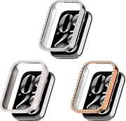 3-Pack Diamond Bling Case for Xiaomi Smart Band 8 Pro Cases, Screen Protector High Definition Scratch Resistant Hard PC Bumper Cover for Xiaomi Band 8 Pro ccessories (3 Pack C)
