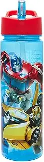 Transformers Official 600ml Kids Water Bottle by Polar Gear - Optimus Prime & Bumblebee Kids Water Bottle with Straw - BPA-Free, Leakproof, Blue & Red