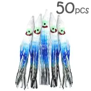 50pcs Fish WOW!® 5" Squid Skirt Octopus Hoochies Crinkle white blue black lures