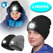 Winter Kids LED Beanie Hat Winter USB Rechargeable Light Knit Headlight Cap Warm