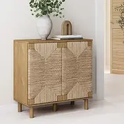 [Nathan James] Beacon Accent Natural Sideboard Storage Cabinet in Light Wood with Adjustable Interior Shelf and Seagrass Doors, for Hallway, Entryway or Dining Room, Light Brown