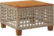 vidaxl Garden Table - Beige Square Poly Rattan/Acacia Wood, 55x55x36 cm, Weather-Resistant Outdoor Patio/Backyard Coffee Table, Stable Steel Frame
