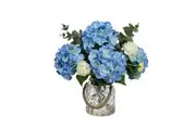 Glamorous Fusion Blue Hydrangea & Peony Mixed Artificial Fake Plant Decorative Arrangement 38cm In Maison Jar