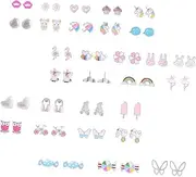 [TINEASUR] Animal Ear Studs Set 30 Pairs Geometric Chic Earring Studs for Women Fashionable Earrings Flamingo Elephant Party