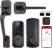 Hornbill Smart Door Lock Keyless Entry w Handle, Biometric, App Remote, Bronze