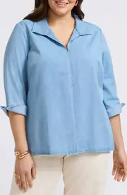 Foxcroft Agnes Denim Shirt in Bleach Wash at Nordstrom, Size 1X