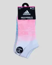 ADIDAS Girls Socks No Show Superlite Aeroready Lightweight 6 Pack Shoe Size 3-9Y