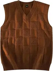 [Zadaos] Men Spring Autumn V-Neck Knitting Vest Basic Textured Sleeveless Pullover Solid Twisted Knit Jumper