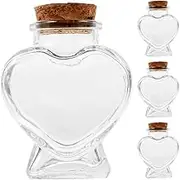 LUOZZY 4pcs Mini Heart Shaped Glass Bottles with Cork for DIY Craft Wedding Party Decorations