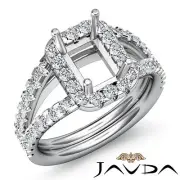 Emerald Semi Mount Halo Pave Setting Diamond Engagement Ring 18k White Gold 1Ctw