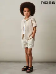Reiss Stone/White Trig 9-13 yrs Textured Stripe Cuban-Collar Shirt (F18253) | $75