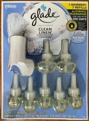 Glade PlugIns Clean Linen 7 Scented Oil Refills + 1 Warmer Crisp Air & Freesia