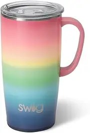 Swig Life 22oz Travel Mug, Insulated Tumbler with Handle and Lid, Travel Coffee Mug, Cup Holder Friendly Travel Mug, Stainless Steel 22 oz Tumbler, Reusable Insulated Tumbler with Lid (Sunset)