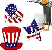 Dreuhuing 4Th Of July Patriotic Table Sign | Patriotic Memorial Day Centerpiece,Rustic Memorial Strip Sign Desktop US Flag Pattern Centerpieces For Farmhouse