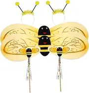 GARVALON 2 Sets Honeybee Cosplay Set Boys and Girls Bee Costume Headband Wings for Halloween Parties and Performances
